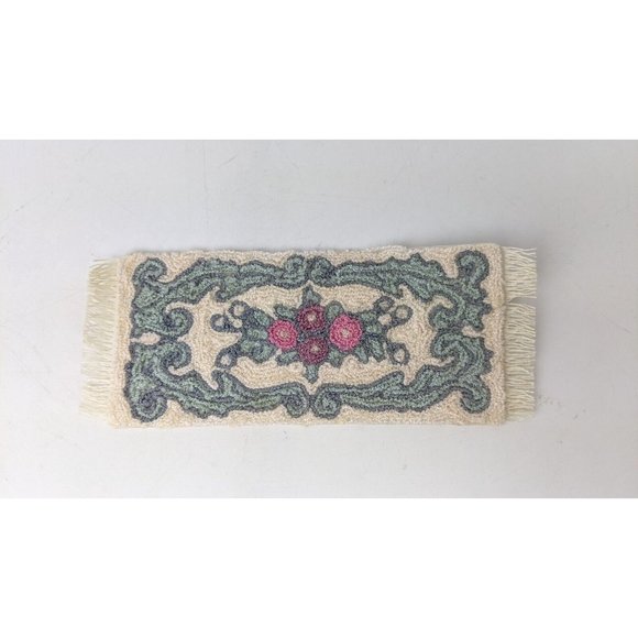 Vintage Handmade Petite Punch Point Floral Area Rug Carpet Dollhouse Miniature - Picture 1 of 5